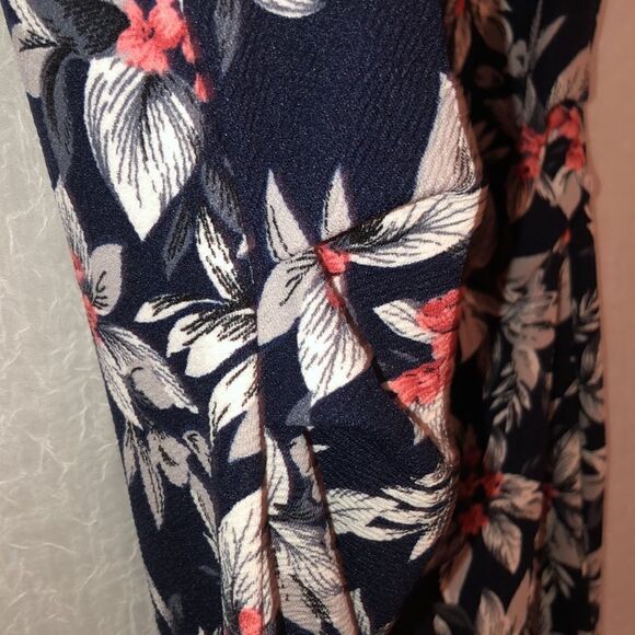 PinkBlush M Navy White Gray Coral Floral Short Sleeve Maternity Midi Dress - Picture 6 of 10